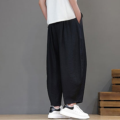 Buddha Stones Summer Casual Minimalist Drawstring Solid Cropped Pants Men's Harem Pants With Pocket