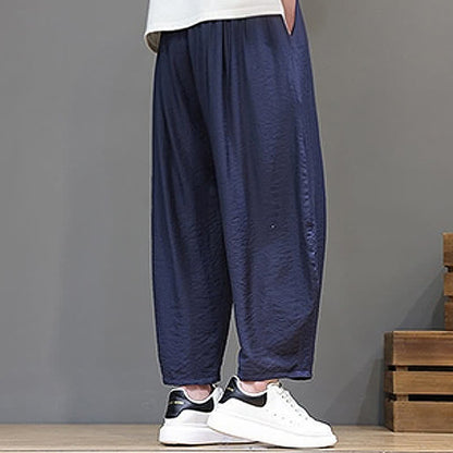 Buddha Stones Summer Casual Minimalist Drawstring Solid Cropped Pants Men's Harem Pants With Pocket
