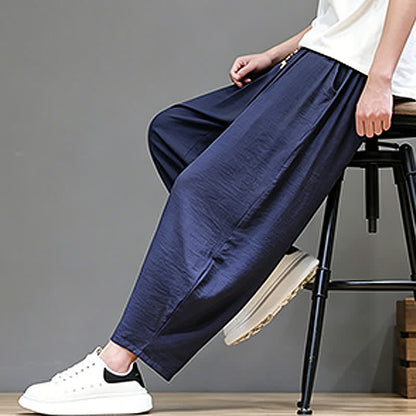 Buddha Stones Summer Casual Minimalist Drawstring Solid Cropped Pants Men's Harem Pants With Pocket