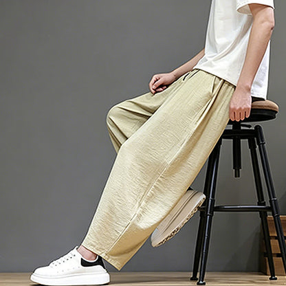 Buddha Stones Summer Casual Minimalist Drawstring Solid Cropped Pants Men's Harem Pants With Pocket