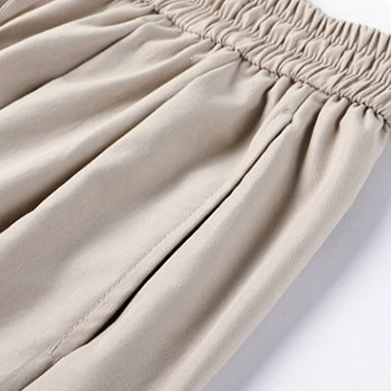 Buddha Stones Summer Casual Minimalist Drawstring Solid Capri Pants Men's Harem Pants With Pockets