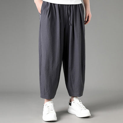 Buddha Stones Summer Casual Minimalist Drawstring Solid Capri Pants Men's Harem Pants With Pockets