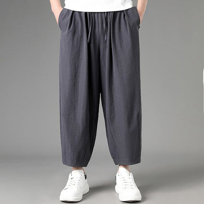 Buddha Stones Summer Casual Minimalist Drawstring Solid Capri Pants Men's Harem Pants With Pockets