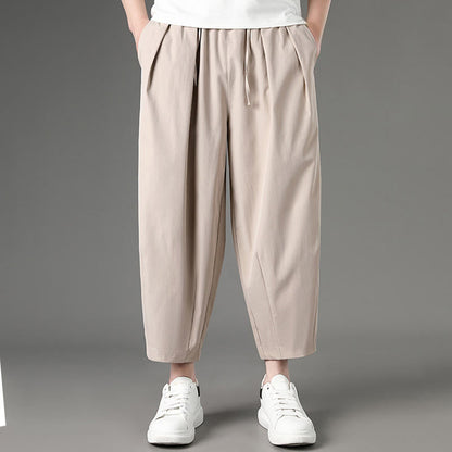 Buddha Stones Summer Casual Minimalist Drawstring Solid Capri Pants Men's Harem Pants With Pockets