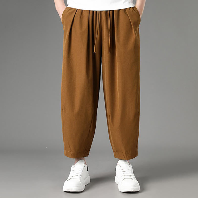Buddha Stones Summer Casual Minimalist Drawstring Solid Capri Pants Men's Harem Pants With Pockets