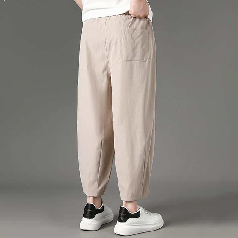 Buddha Stones Summer Casual Minimalist Drawstring Solid Capri Pants Men's Harem Pants With Pockets
