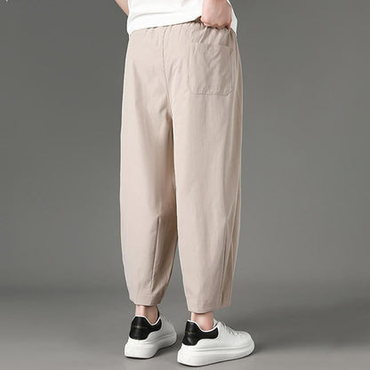 Buddha Stones Summer Casual Minimalist Drawstring Solid Capri Pants Men's Harem Pants With Pockets