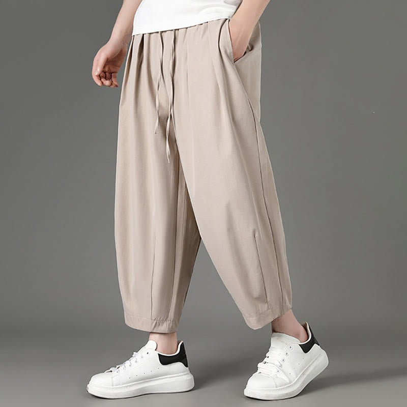 Buddha Stones Summer Casual Minimalist Drawstring Solid Capri Pants Men's Harem Pants With Pockets