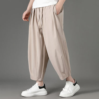 Buddha Stones Summer Casual Minimalist Drawstring Solid Capri Pants Men's Harem Pants With Pockets