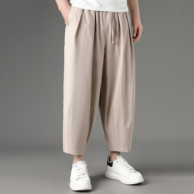 Buddha Stones Summer Casual Minimalist Drawstring Solid Capri Pants Men's Harem Pants With Pockets