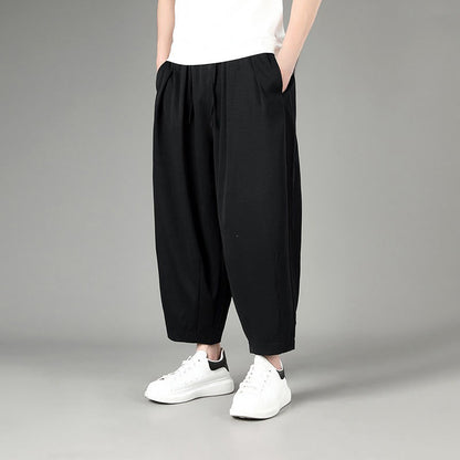 Buddha Stones Summer Casual Minimalist Drawstring Solid Capri Pants Men's Harem Pants With Pockets