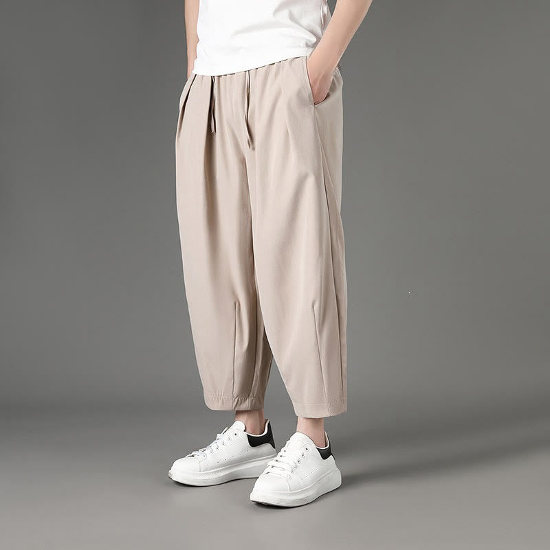 Buddha Stones Summer Casual Minimalist Drawstring Solid Capri Pants Men's Harem Pants With Pockets