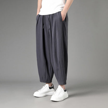 Buddha Stones Summer Casual Minimalist Drawstring Solid Capri Pants Men's Harem Pants With Pockets