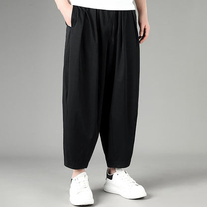 Buddha Stones Summer Casual Minimalist Drawstring Solid Capri Pants Men's Harem Pants With Pockets