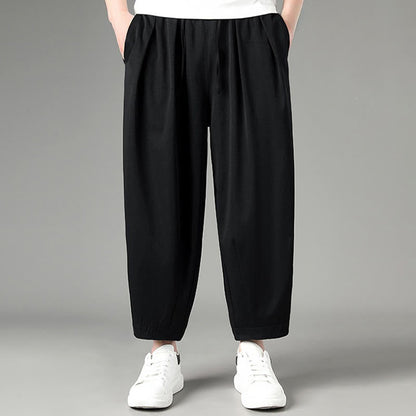 Buddha Stones Summer Casual Minimalist Drawstring Solid Capri Pants Men's Harem Pants With Pockets