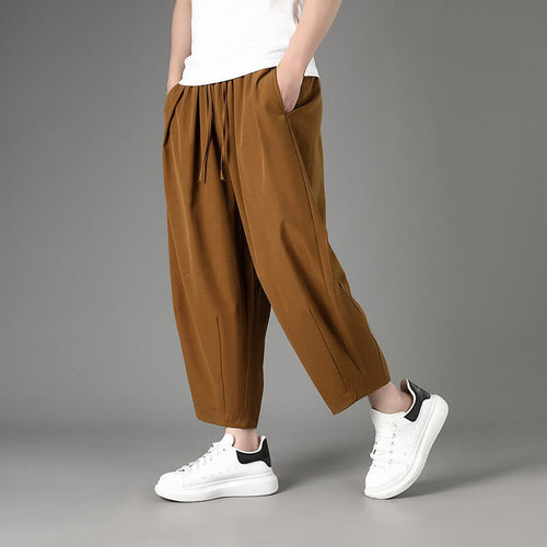 Buddha Stones Summer Casual Minimalist Drawstring Solid Capri Pants Men's Harem Pants With Pockets
