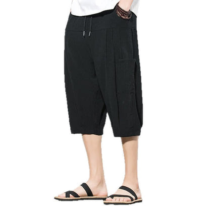 Buddha Stones Summer Casual Minimalist Drawstring Solid Men's Cropped Pants With Pocket