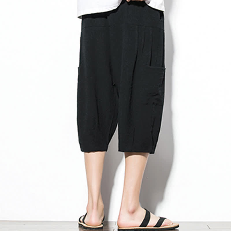 Buddha Stones Summer Casual Minimalist Drawstring Solid Men's Cropped Pants With Pocket