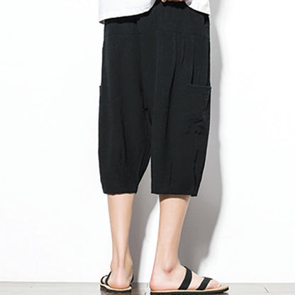 Buddha Stones Summer Casual Minimalist Drawstring Solid Men's Cropped Pants With Pocket
