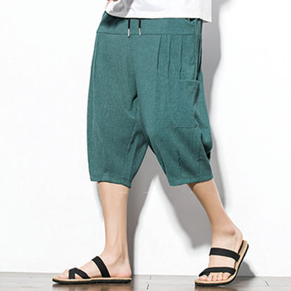 Buddha Stones Summer Casual Minimalist Drawstring Solid Men's Cropped Pants With Pocket