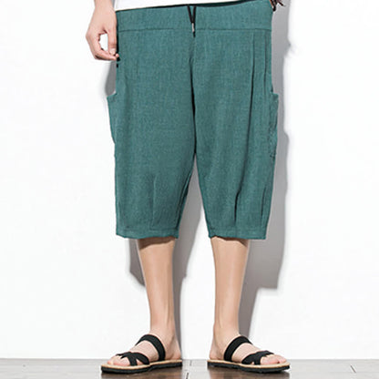 Buddha Stones Summer Casual Minimalist Drawstring Solid Men's Cropped Pants With Pocket