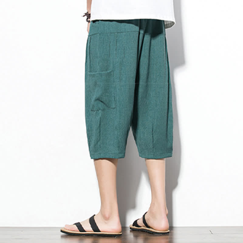 Buddha Stones Summer Casual Minimalist Drawstring Solid Men's Cropped Pants With Pocket