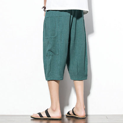 Buddha Stones Summer Casual Minimalist Drawstring Solid Men's Cropped Pants With Pocket