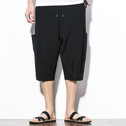 Buddha Stones Summer Casual Minimalist Drawstring Solid Men's Cropped Pants With Pocket