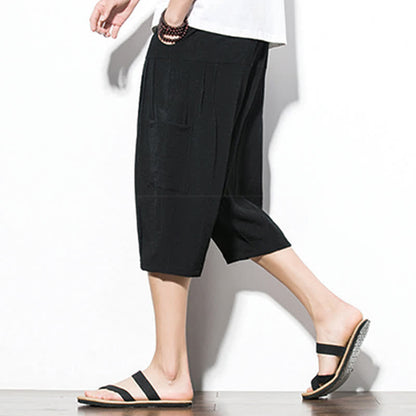 Buddha Stones Summer Casual Minimalist Drawstring Solid Men's Cropped Pants With Pocket
