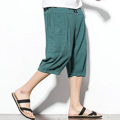 Buddha Stones Summer Casual Minimalist Drawstring Solid Men's Cropped Pants With Pocket