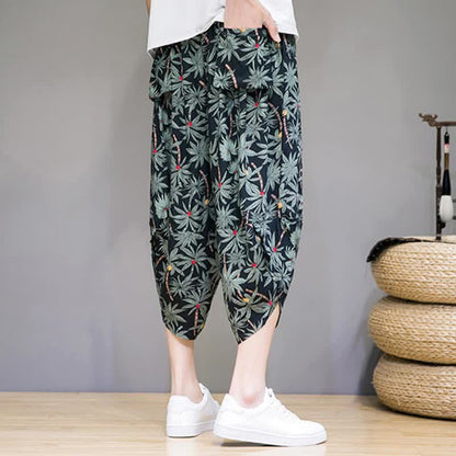 Buddha Stones Summer Boho Casual Drawstring Floral Capri Pants Men's Harem Pants With Pocket