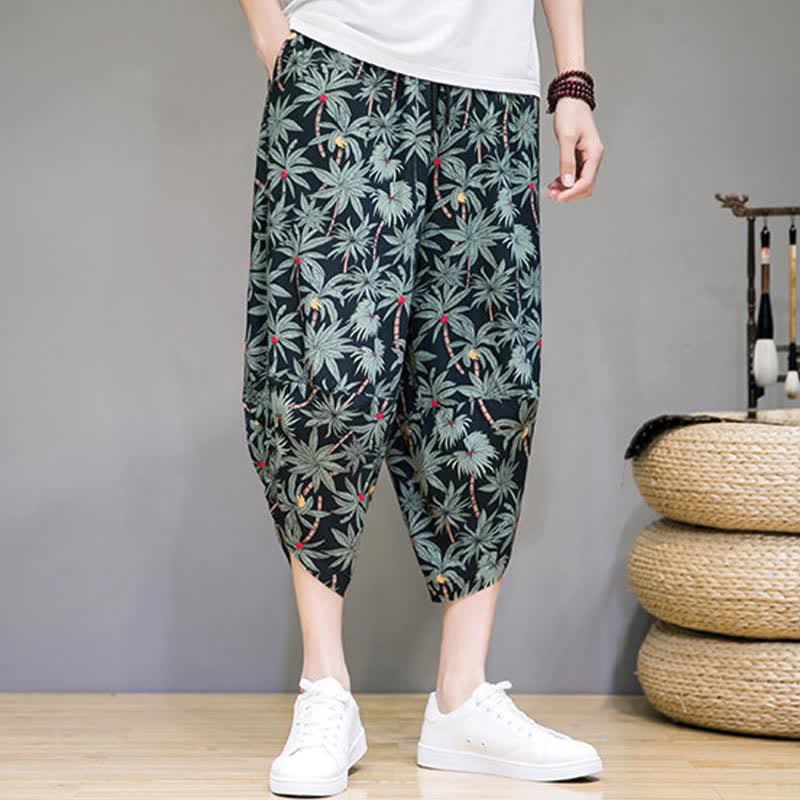 Buddha Stones Summer Boho Casual Drawstring Floral Capri Pants Men's Harem Pants With Pocket
