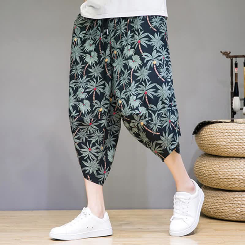 Buddha Stones Summer Boho Casual Drawstring Floral Capri Pants Men's Harem Pants With Pocket
