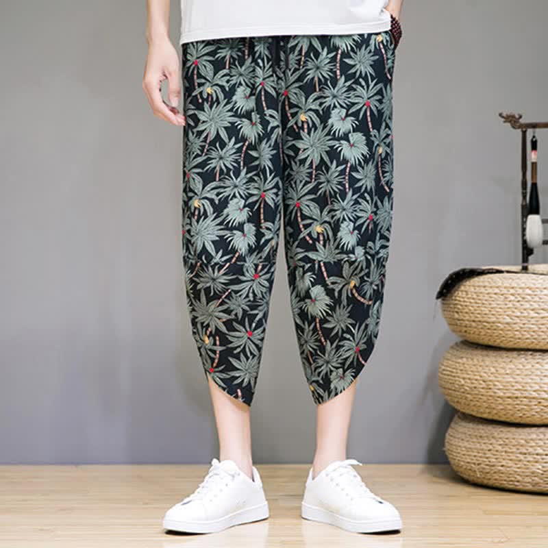 Buddha Stones Summer Boho Casual Drawstring Floral Capri Pants Men's Harem Pants With Pocket