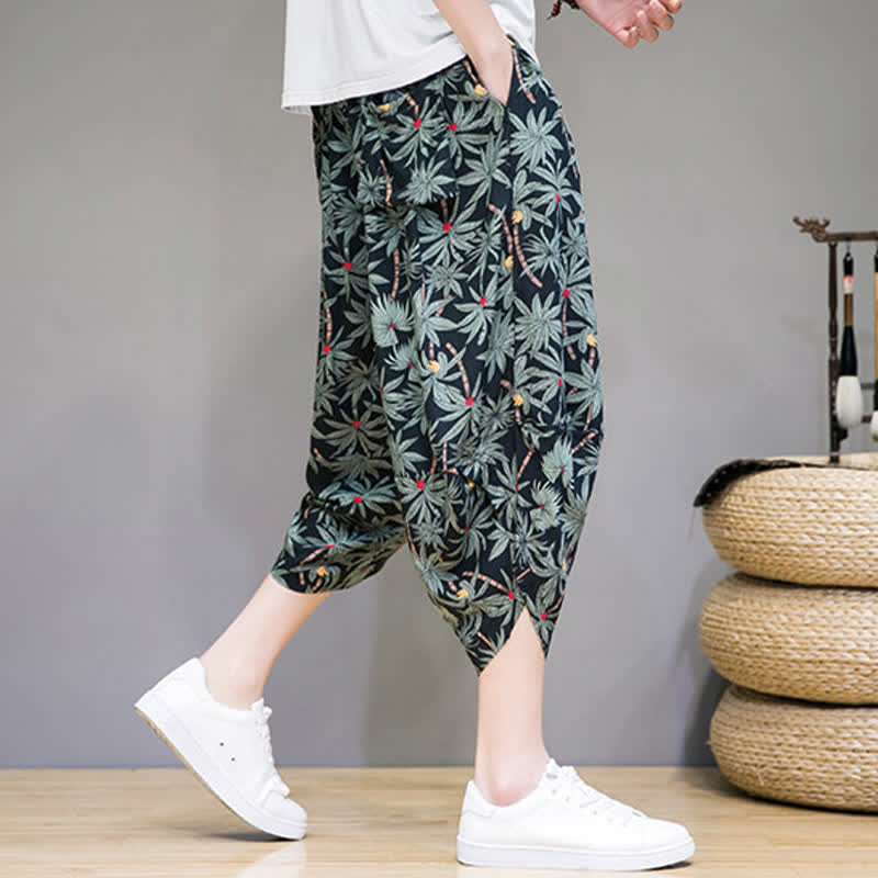 Buddha Stones Summer Boho Casual Drawstring Floral Capri Pants Men's Harem Pants With Pocket