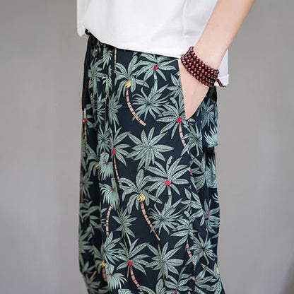 Buddha Stones Summer Boho Casual Drawstring Floral Capri Pants Men's Harem Pants With Pocket
