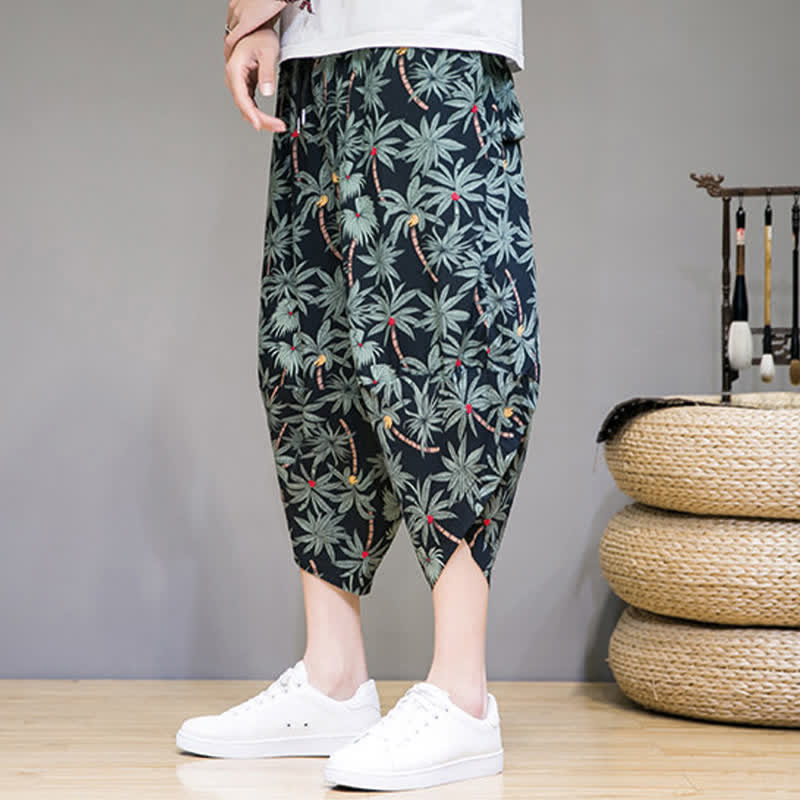 Buddha Stones Summer Boho Casual Drawstring Floral Capri Pants Men's Harem Pants With Pocket