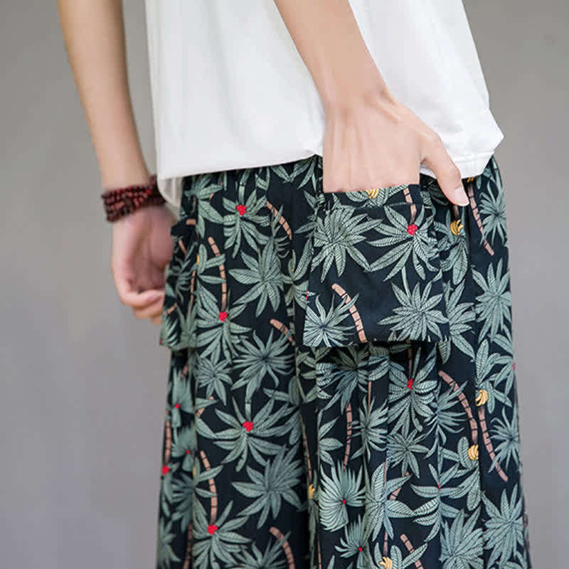 Buddha Stones Summer Boho Casual Drawstring Floral Capri Pants Men's Harem Pants With Pocket