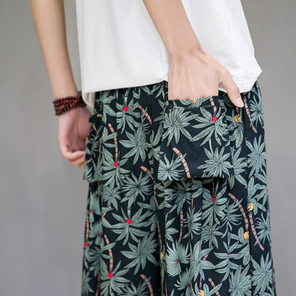 Buddha Stones Summer Boho Casual Drawstring Floral Capri Pants Men's Harem Pants With Pocket