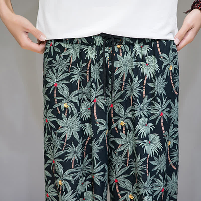 Buddha Stones Summer Boho Casual Drawstring Floral Capri Pants Men's Harem Pants With Pocket