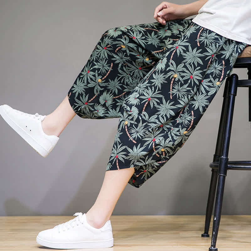 Buddha Stones Summer Boho Casual Drawstring Floral Capri Pants Men's Harem Pants With Pocket