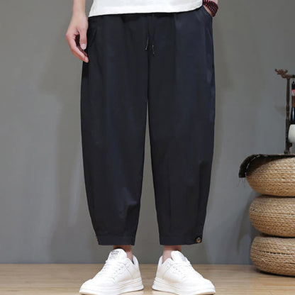Buddha Stones Summer Casual Minimalist Drawstring Solid Men's Cropped Pants With Pocket