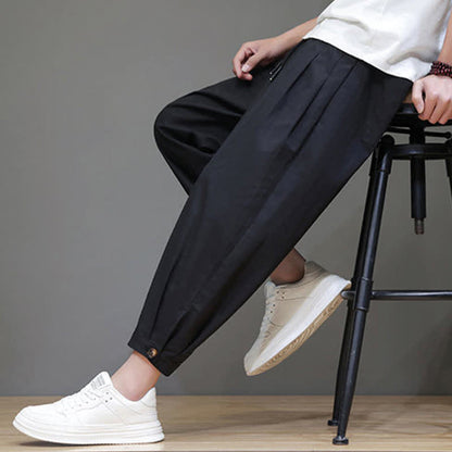 Buddha Stones Summer Casual Minimalist Drawstring Solid Men's Cropped Pants With Pocket
