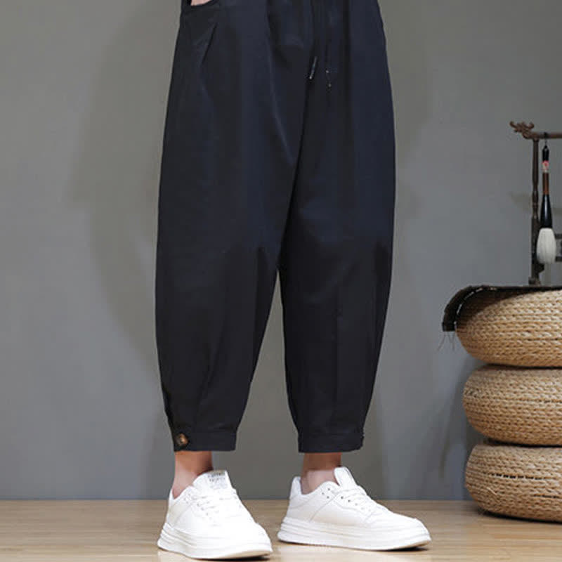 Buddha Stones Summer Casual Minimalist Drawstring Solid Men's Cropped Pants With Pocket