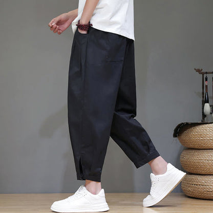 Buddha Stones Summer Casual Minimalist Drawstring Solid Men's Cropped Pants With Pocket