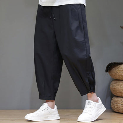 Buddha Stones Summer Casual Minimalist Drawstring Solid Men's Cropped Pants With Pocket