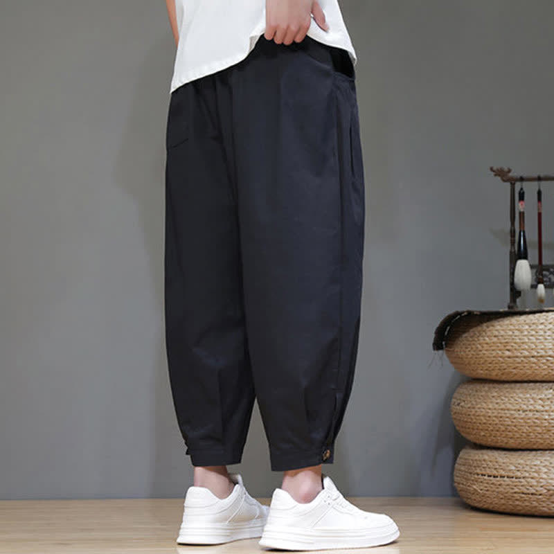 Buddha Stones Summer Casual Minimalist Drawstring Solid Men's Cropped Pants With Pocket