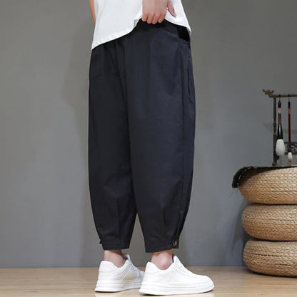 Buddha Stones Summer Casual Minimalist Drawstring Solid Men's Cropped Pants With Pocket
