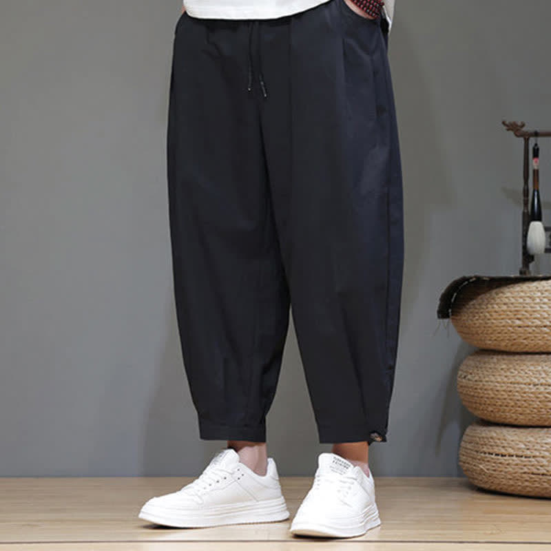 Buddha Stones Summer Casual Minimalist Drawstring Solid Men's Cropped Pants With Pocket