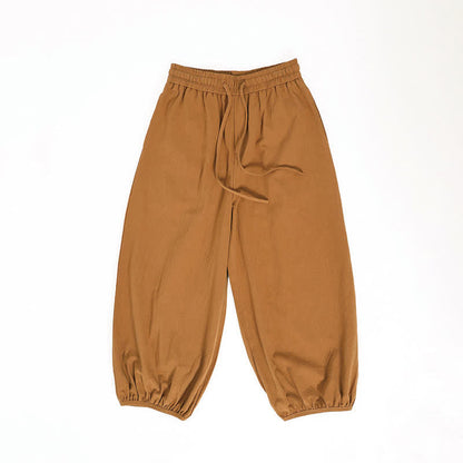 Buddha Stones Summer Tang Style Casual Drawstring Solid Cropped Pants Men's Harem Pants With Pockets